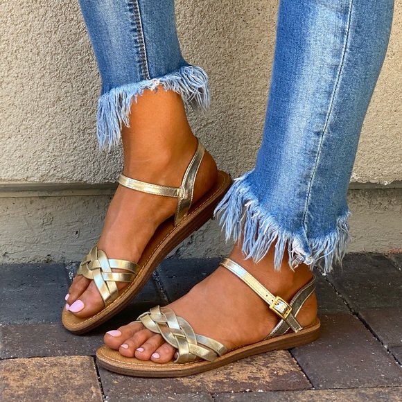 Gold Braided Woven Slingback Boho Flat Sandals - Picture 9 of 10